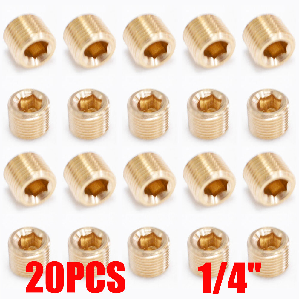 20Pcs Brass Pipe Plug 1/4" NPT Male Thread Hex Internal Head Socket Fitting