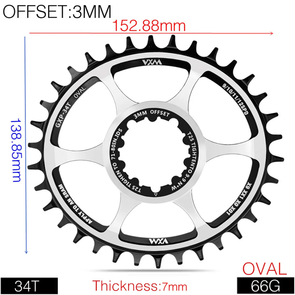 MTB Bicycle Oval Round Chainring 3/6mm Offset Direct Mount Star Ring 32T 34T 36T