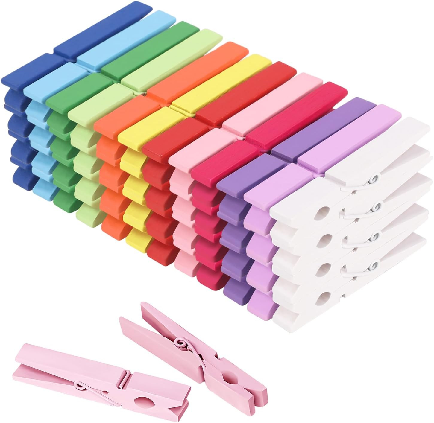 Colored Clothes Pins 12 Color 2.9Inch 50PCS, Colorful Clothespins Wooden Clips f