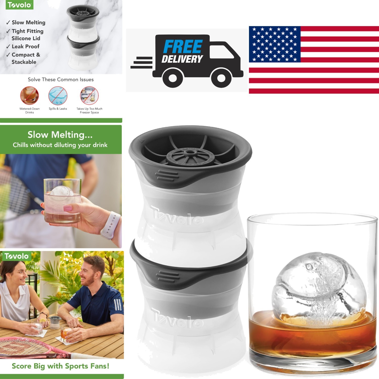 Durable Tennis Ice Molds Pack of 2 Large BPA Free for Whiskey and Cocktails