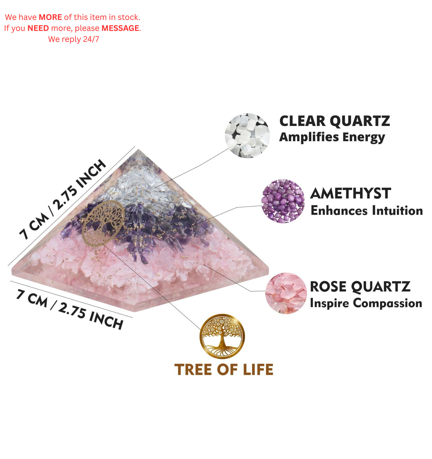 Crystal Amethyst Rose Quartz Orgone Pyramid - Multi Color