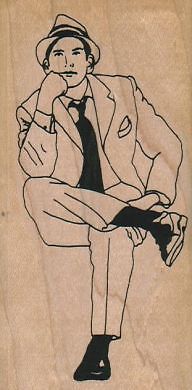 Man Sitting  2 1/4 x 4 1/4" Rubber Stamp, People Stamp, Man Stamp