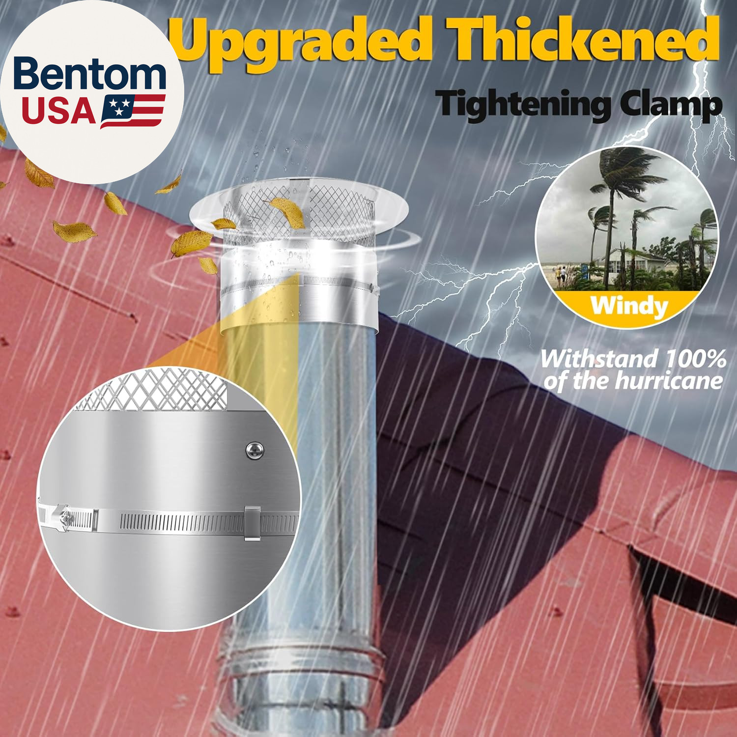 8 Inch Chimney Cap, 8" Stainless Steel Cone Top Chimney Cap with Screen, Adjusta