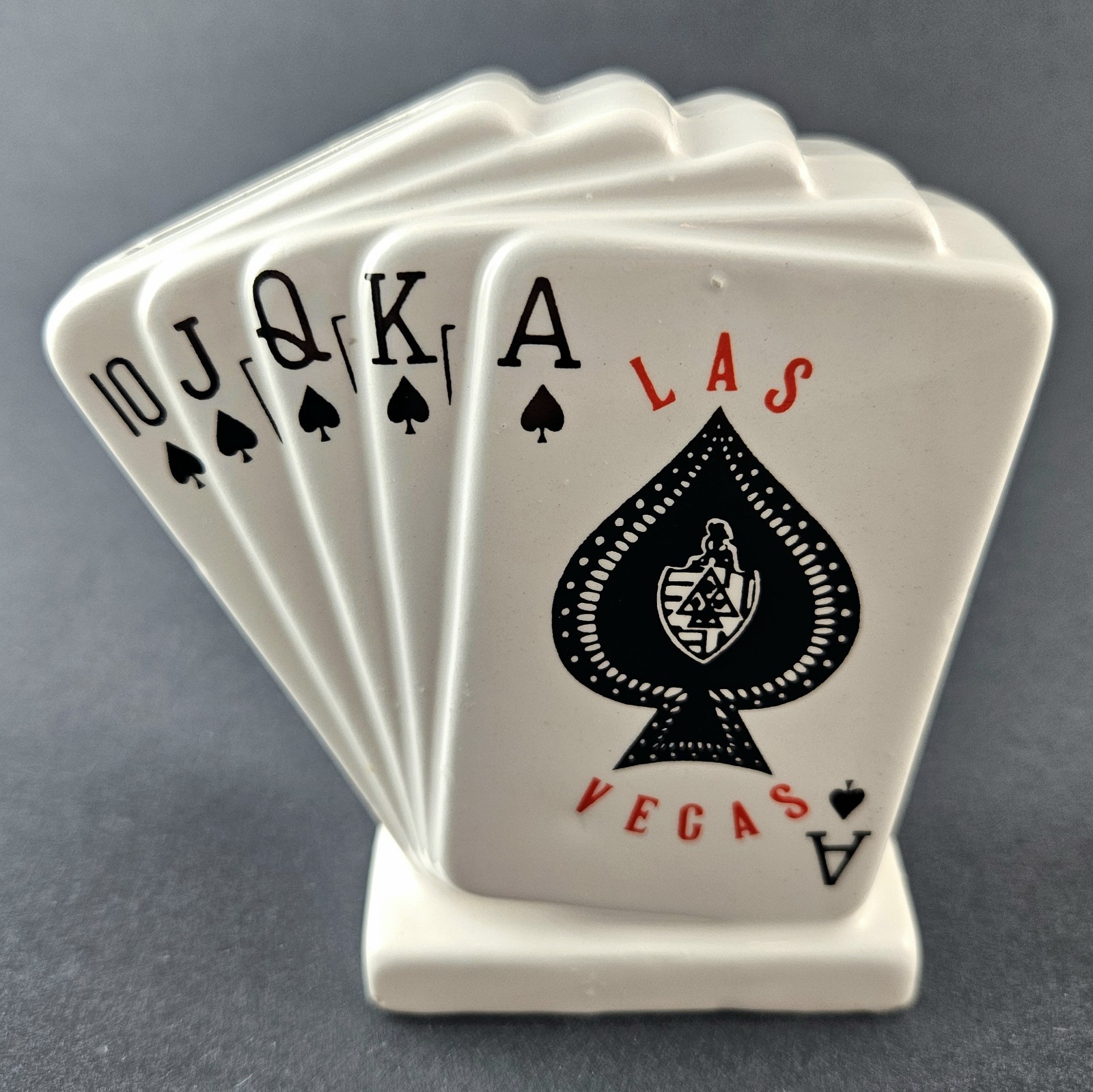 VTG Porcelain Las Vegas Coin Bank Royal Flush Playing Cards Spades With Plug NM