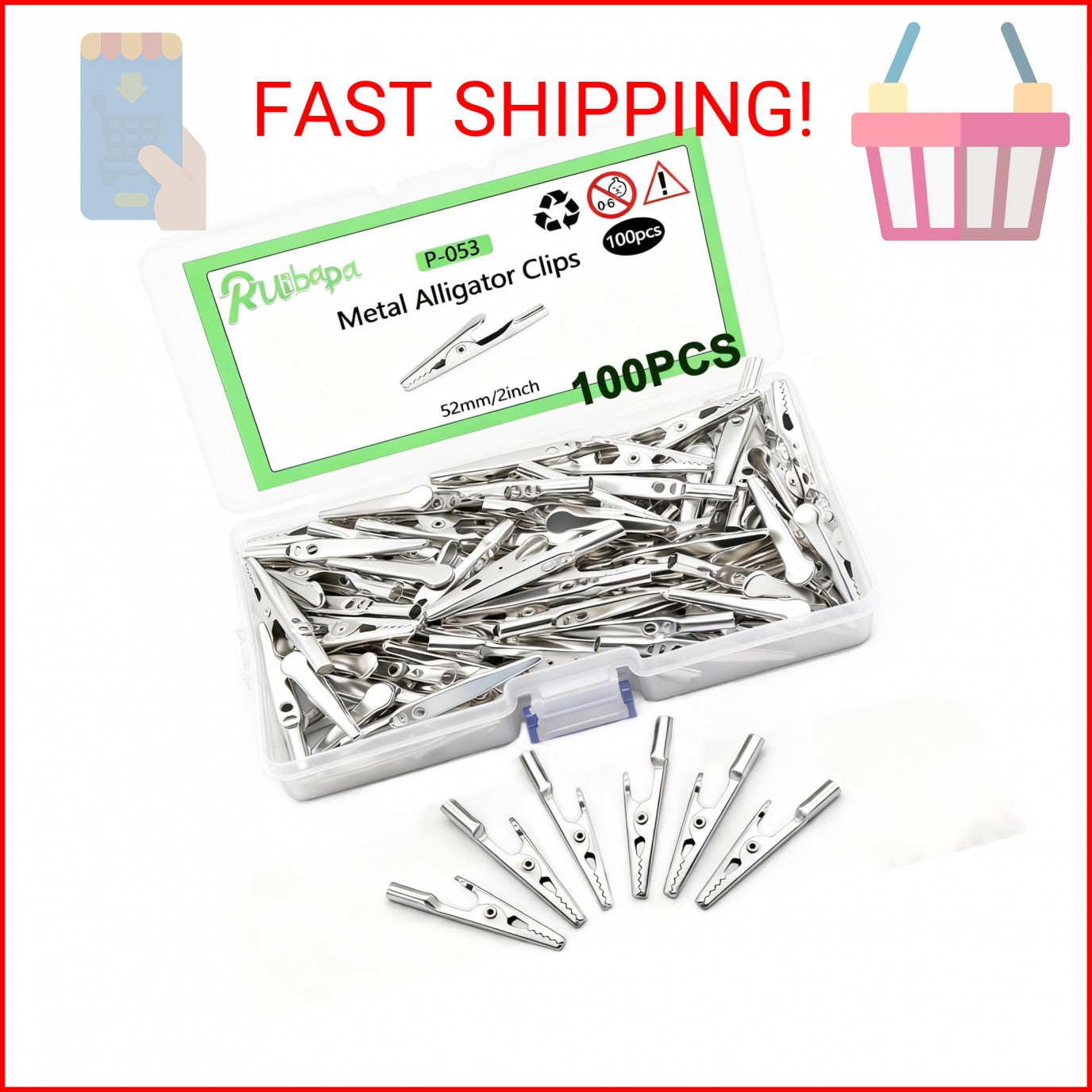 Ruibapa 100 pcs Metal Alligator Clips 52 mm for Household Soldering and Electric