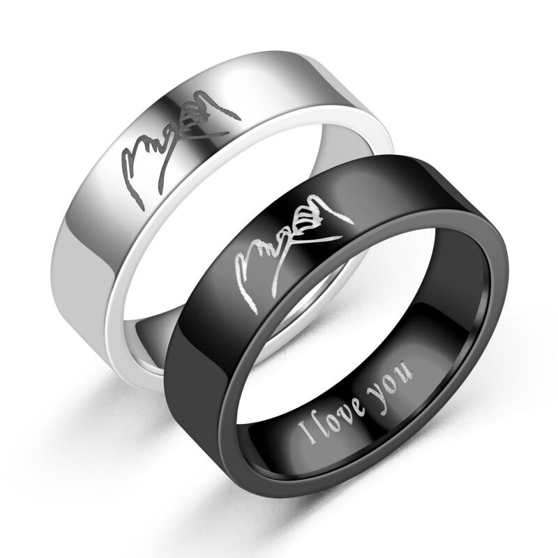 2pcs "I Love You" Matching Couple Rings Stainless Steel Wedding Promise Band