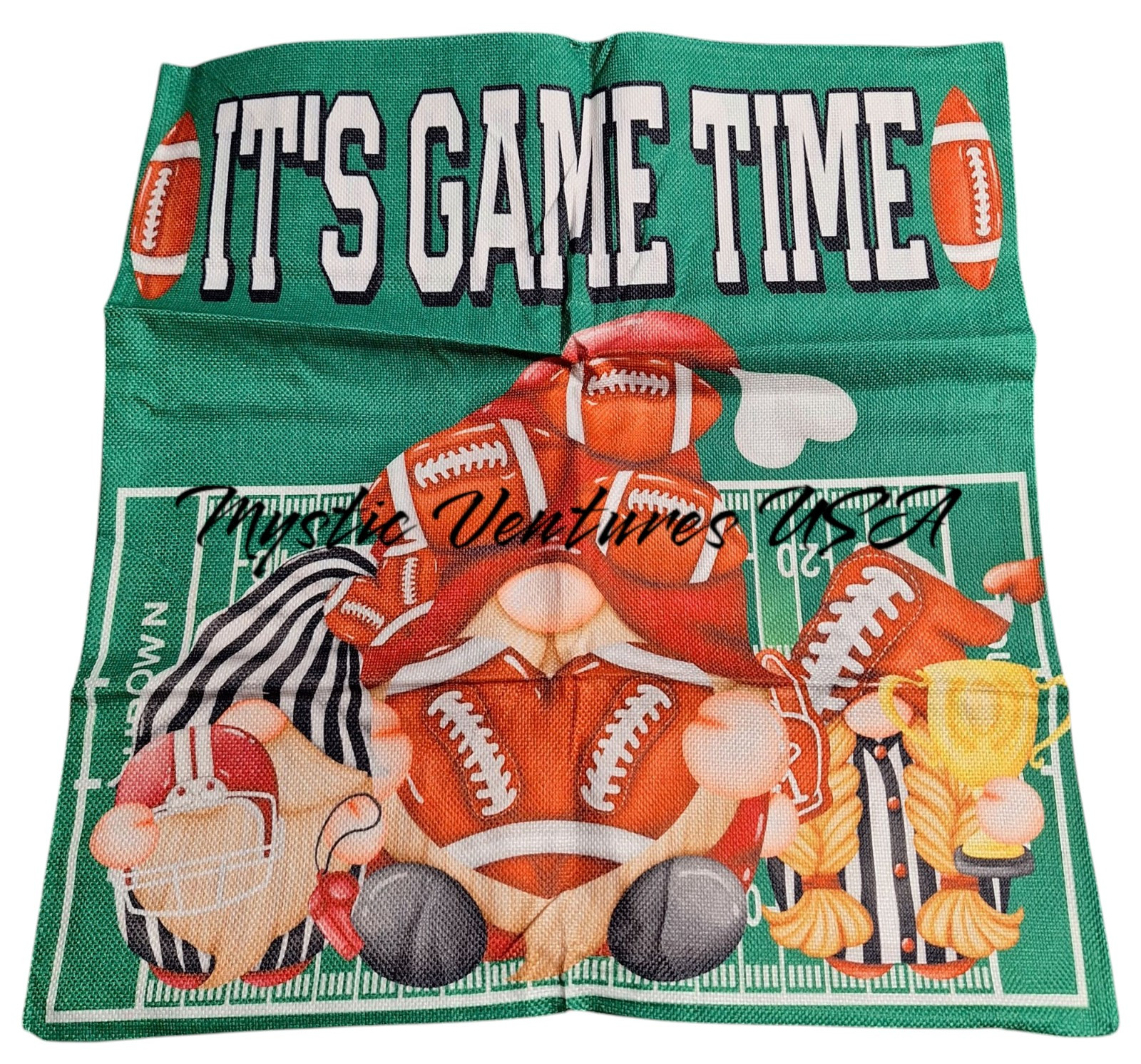 Football Gnome Throw Pillow Covers It's Game Time 18" x 18" 2pc Set - Brand New