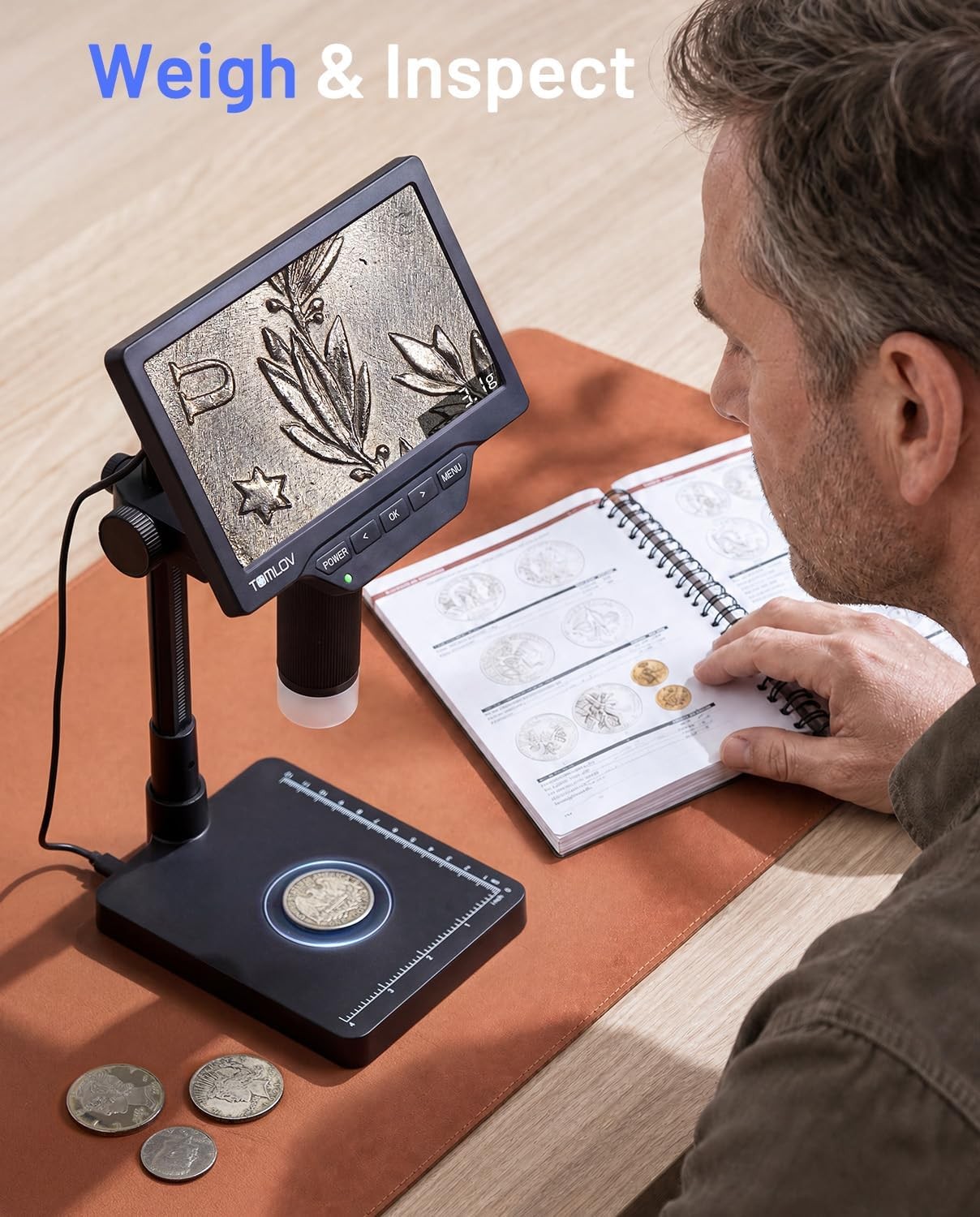 TOMLOV Coin Microscope w/ Weighing Scale 200X Digital Microscope Coin collection