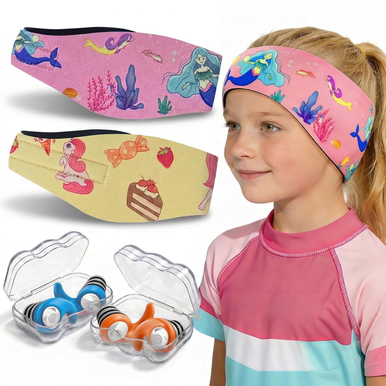 Swimming Headband for Kids - 2 Pairs 1 pair (Pack of 4), Mermaid + Unicorn