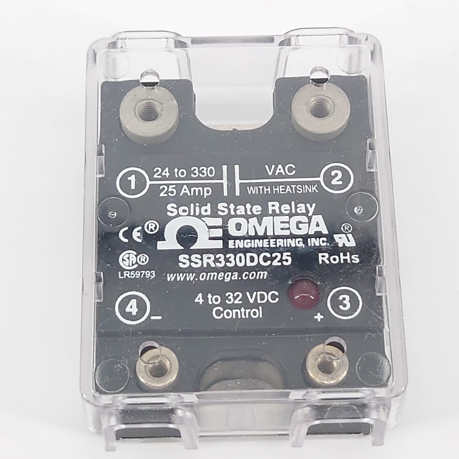 OMEGA SSR330DC25 Solid State Relay 4-32VDC 24-330VAC 25A 373 with Screws