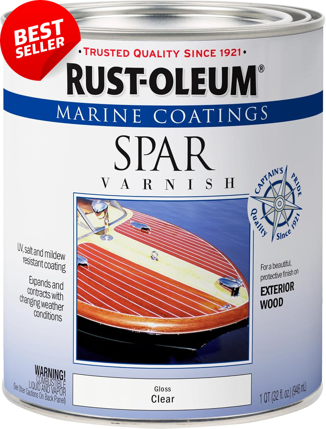 207008 Marine Spar Varnish, Quart, Gloss Clear
