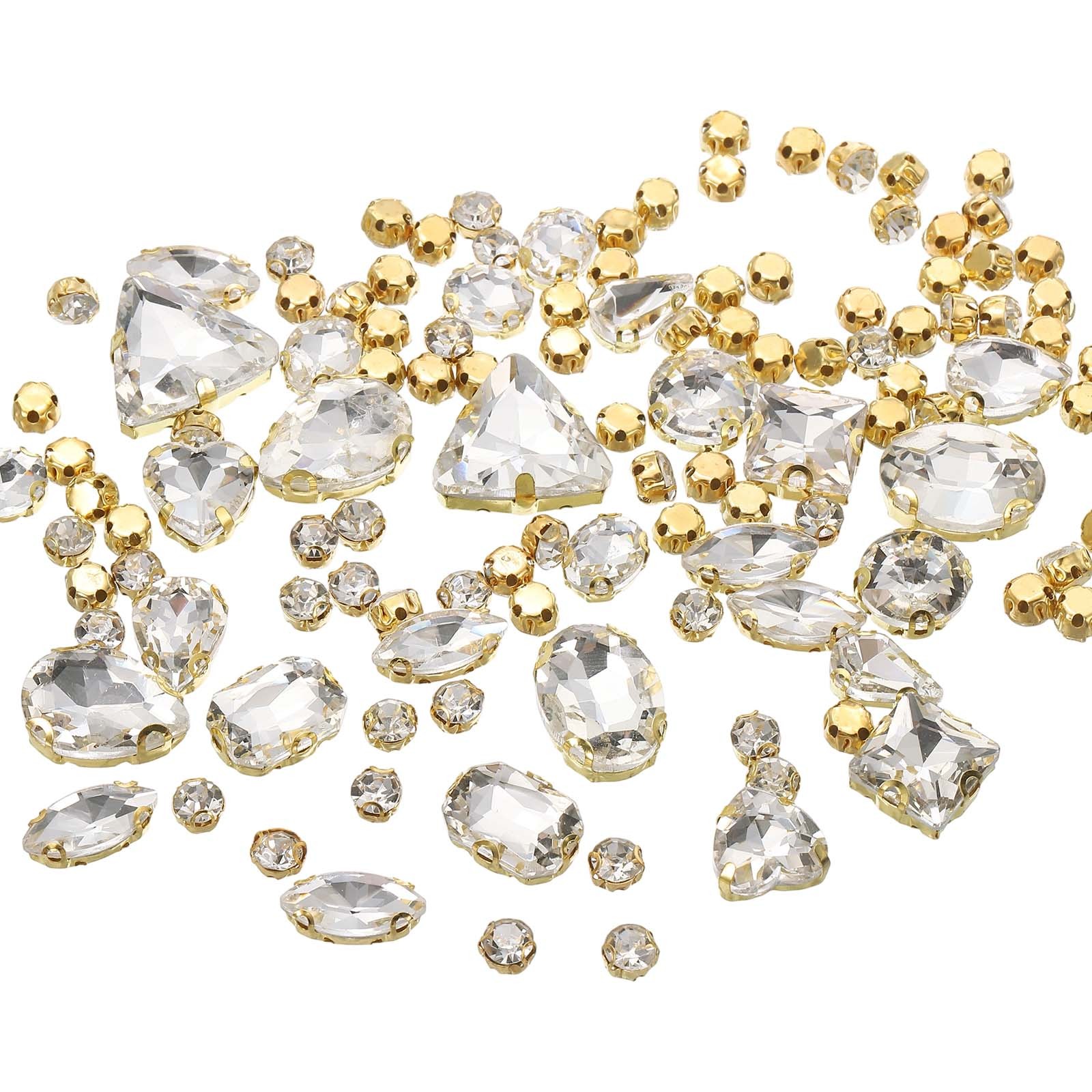 Sew on Rhinestones Metal Crystal Glass Gems for Jewelry (130 Pieces, White)