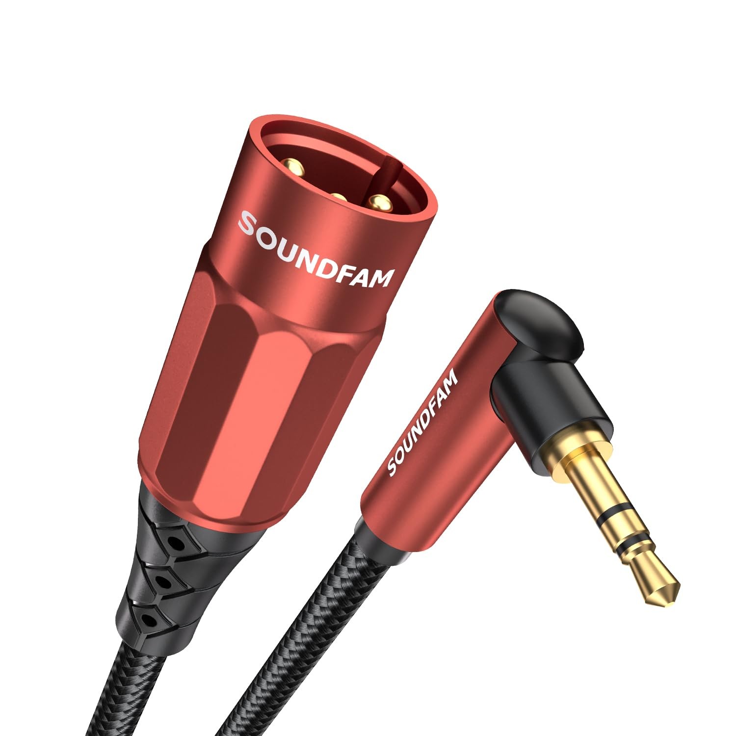 90 Degree Right Angle 3.5mm To XLR Cable Male To Male Mixing 1.5ft Wine Red