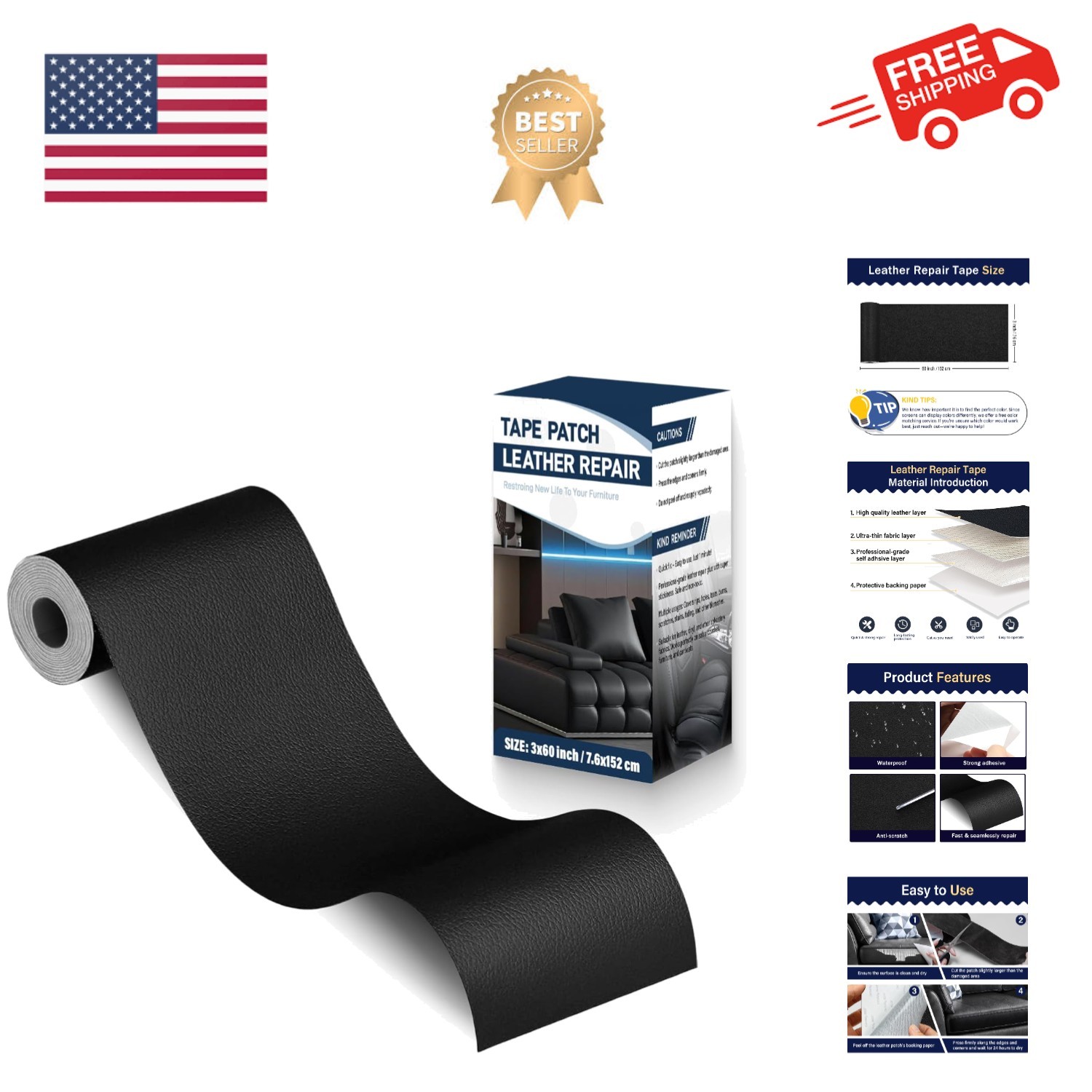 Leather Repair Patch Tape - Self Adhesive Leather Repair Kit for Car Seat Fur...