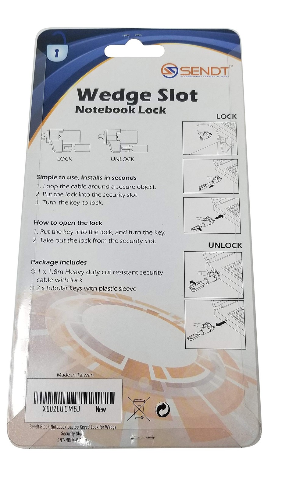 Black Notebook Laptop Keyed Lock For Wedge Security Slots Cable Security
