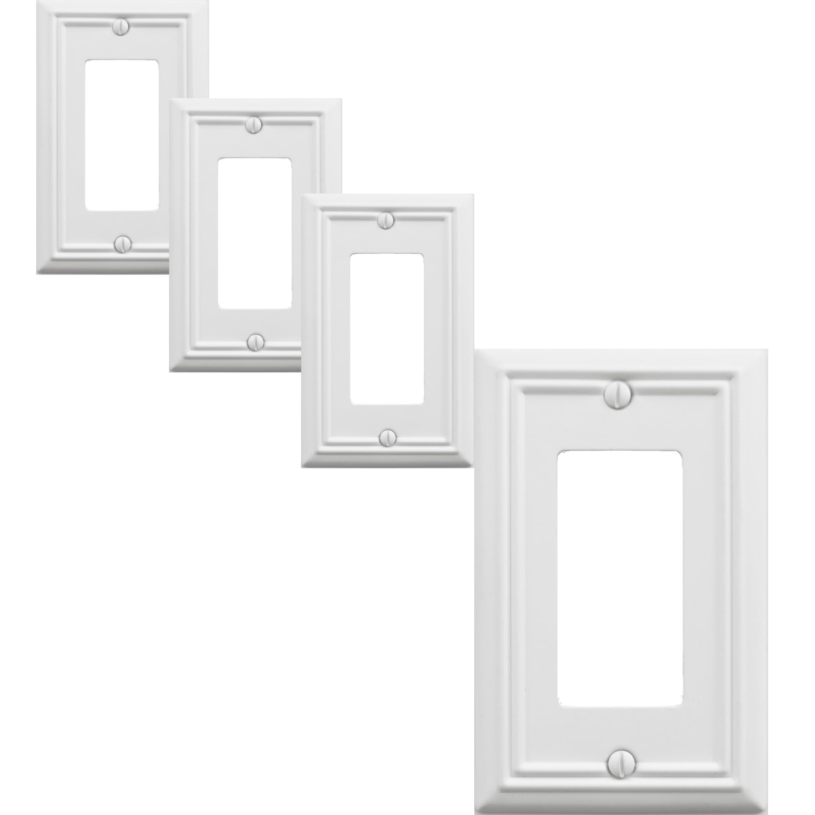 Single Decorator Light Switch Cover Adler Metal Wall Plate, 4-Pack White 1 Ga...