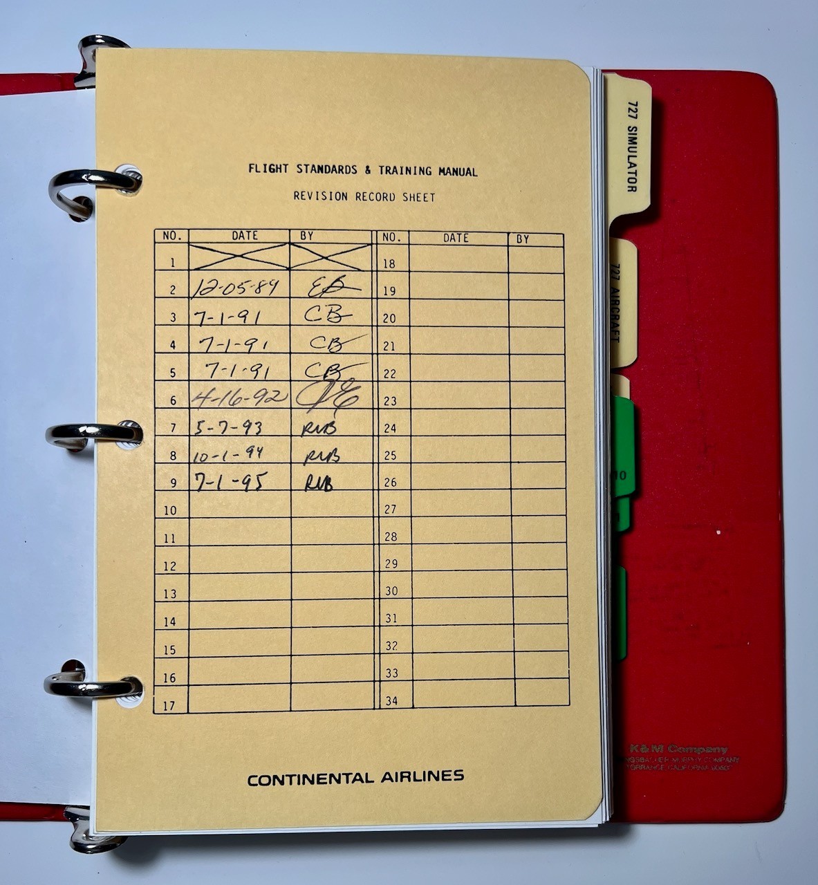 Continental Aircrew Policy Manual 1995 Flight Standards Training B727 Simulator