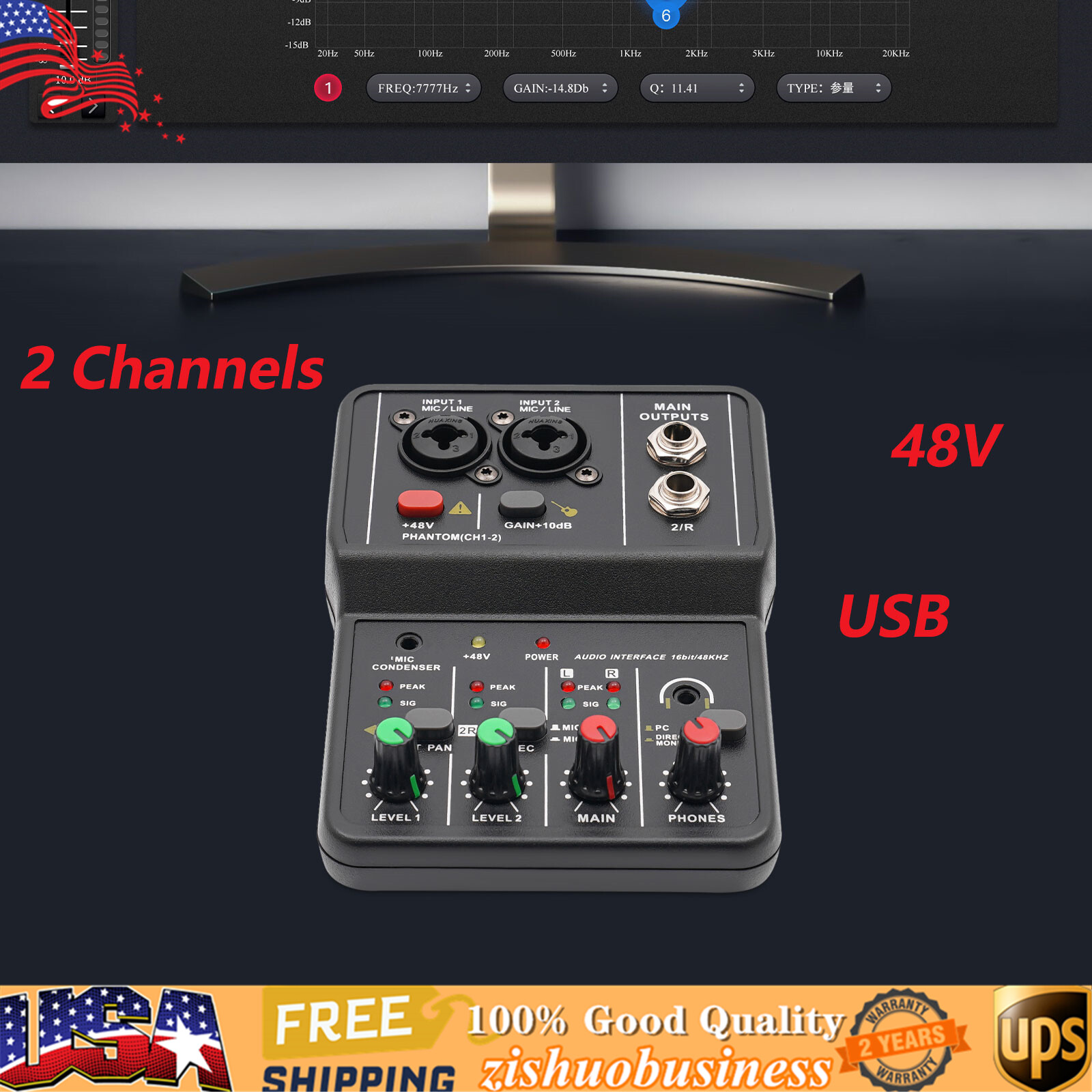 4/2 Channel Mini Audio Mixer Bluetooth USB DJ Console + Sound Card Studio Mixer