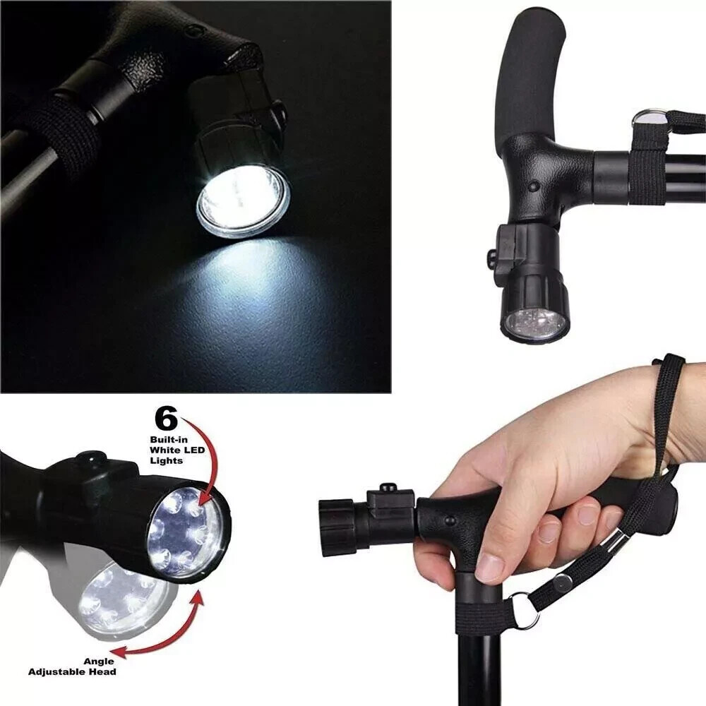 New Folding Walking Cane with LED Light, Adjustable Walking Stick with Carrying