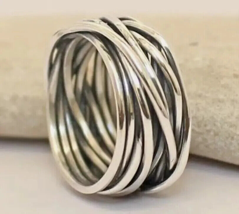 Handmade Solid 925 Sterling Silver Band & Meditation Statement Wrap Ring SR324