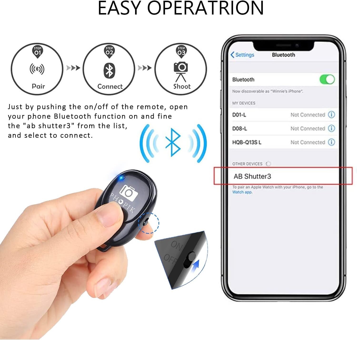 Ergonomic Bluetooth Remote Shutter Clicker – Perfect for Hands-Free Photos