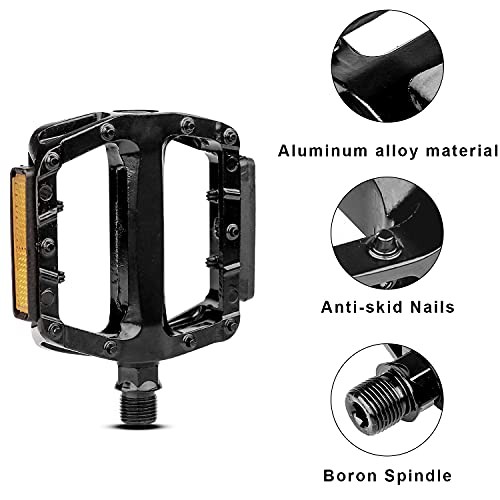 Bike Pedals, Aluminum Alloy Bicycle Pedals with Reflector for Mountain black
