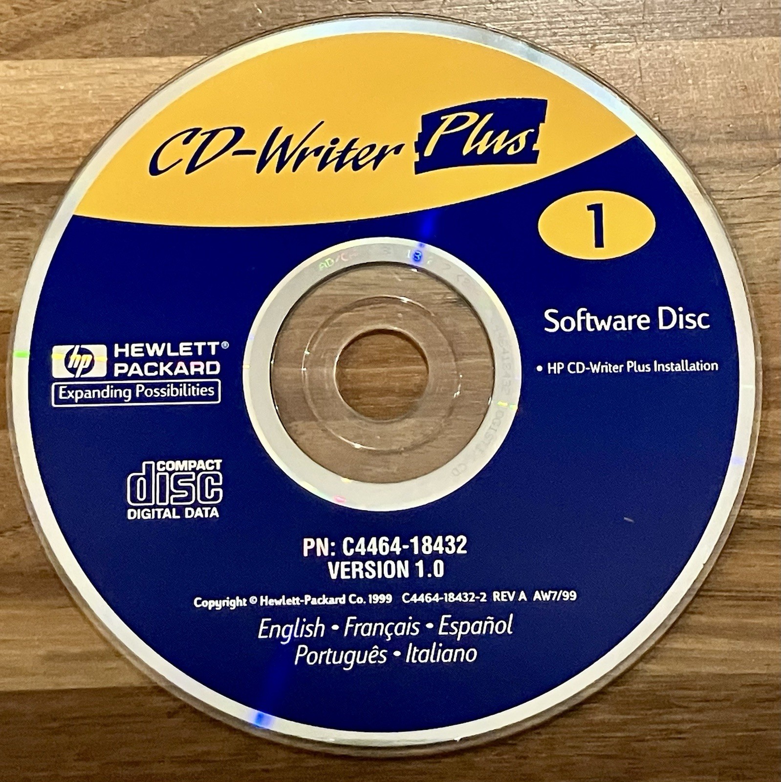 HP software installation disc CD-Writer Plus version 1.0 C4464-18432 - Tested