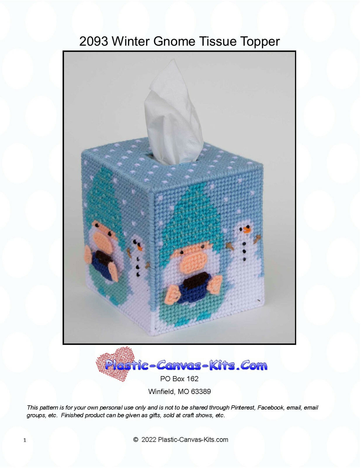 Winter Gnome Tissue Topper-Plastic Canvas Pattern or Kit