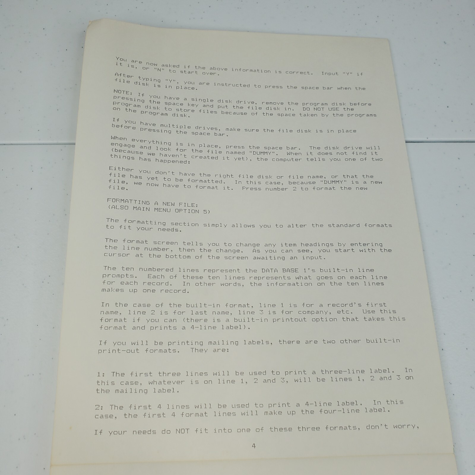 TI-99/4A Data Base 1 Computer Game Manuel Instructions Only Guide SPC Software
