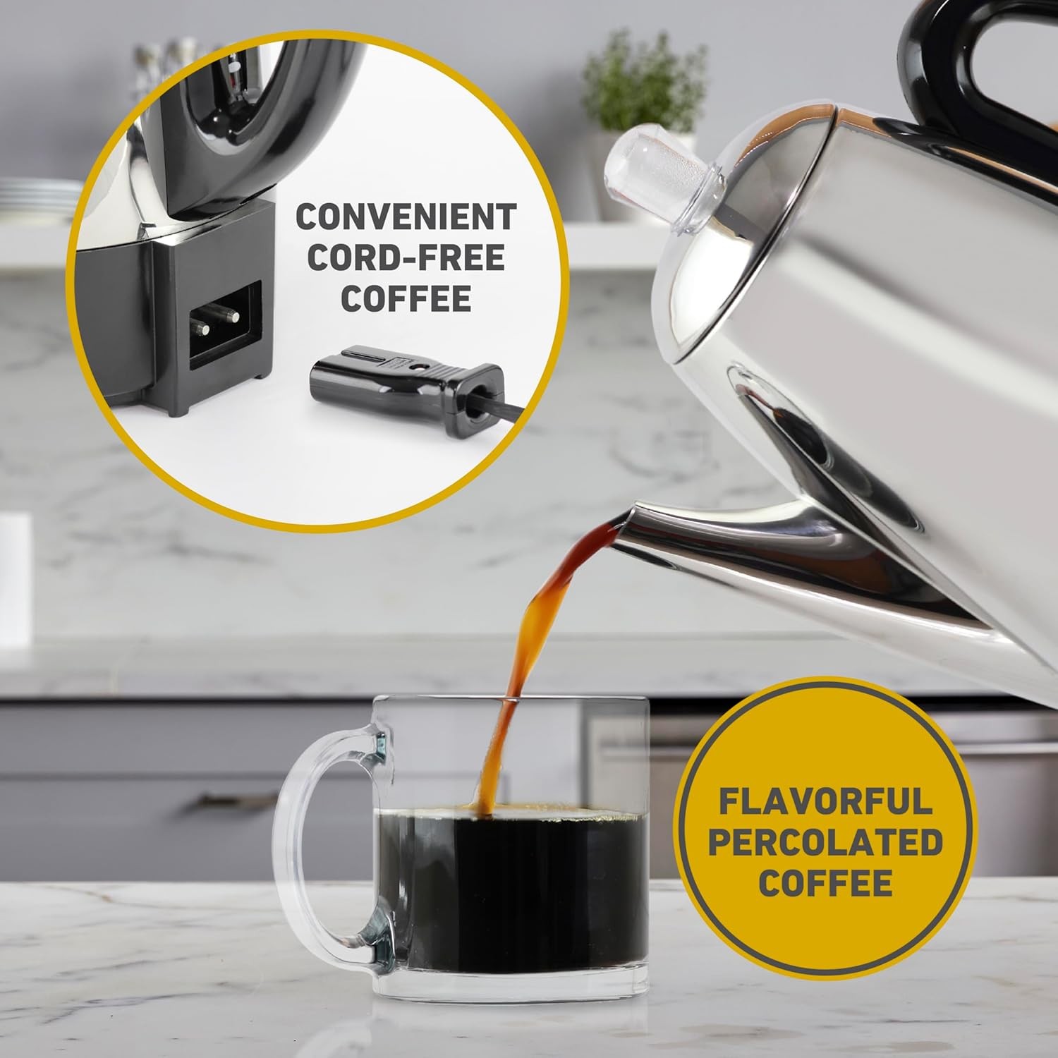 Electric Percolator Classic Style Coffee Maker with Heat Resistant Handle Base a