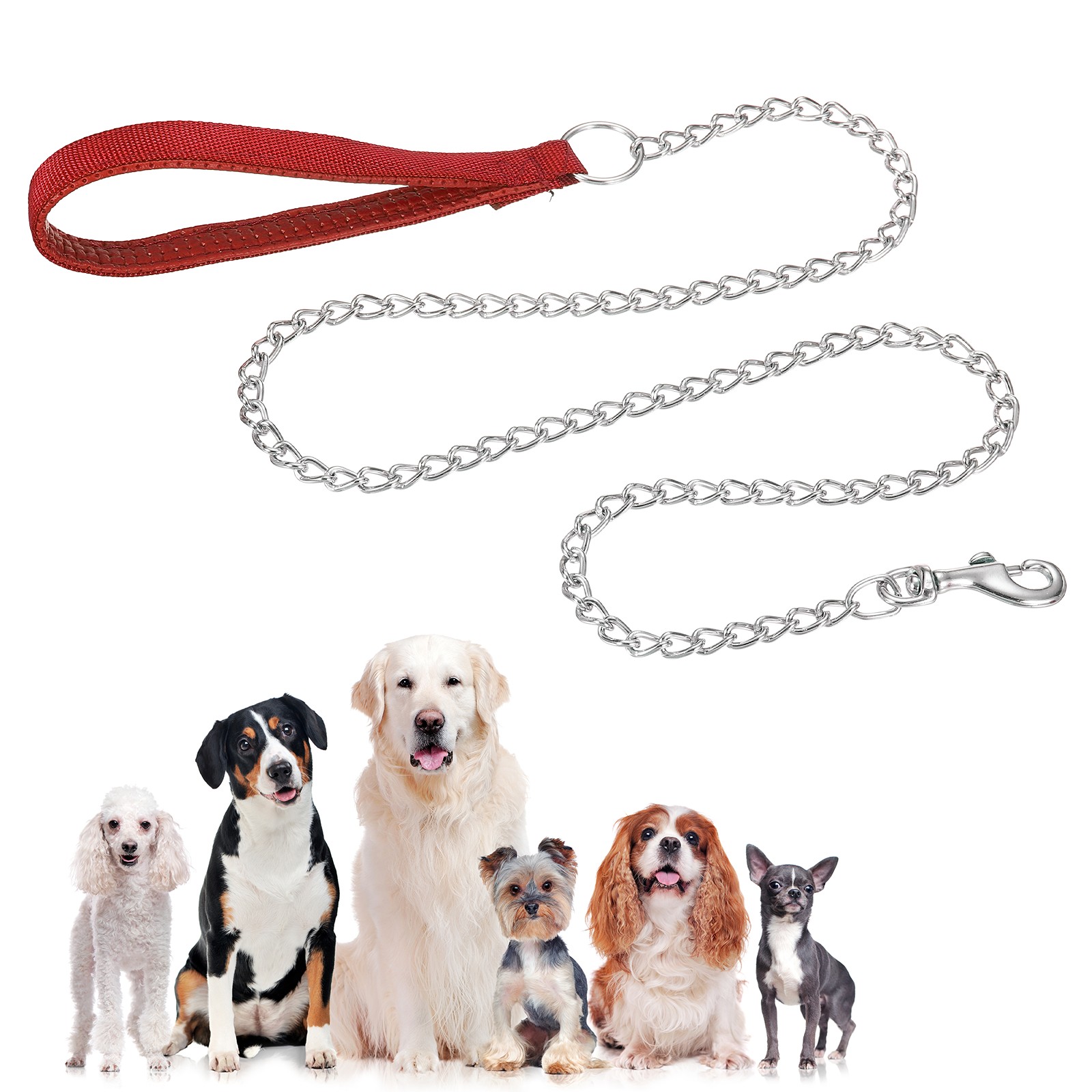 Heavy Duty Chain Dog Leash, Dog Leash with Handle ( 4ft x 2.5 Mm, Red )