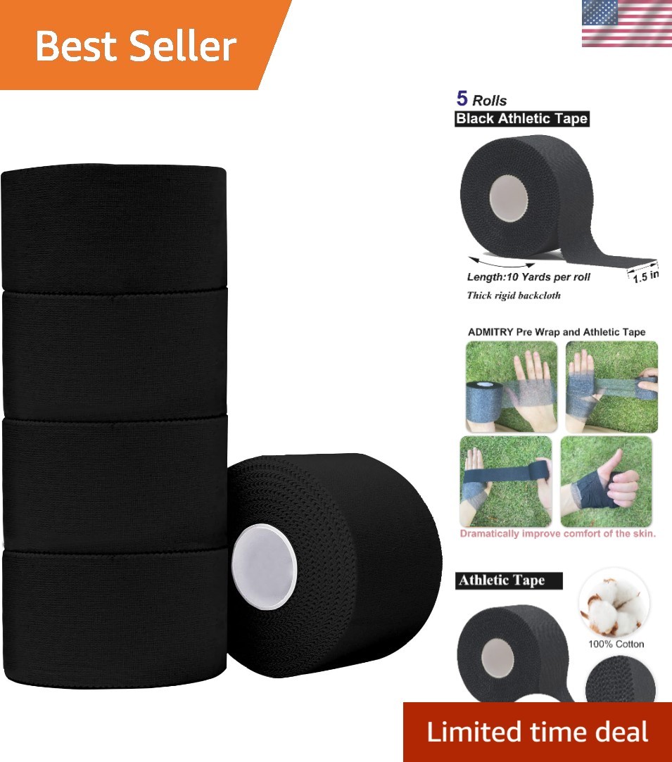 Athletic Tape Pack - 5 Rolls, 1.5'' x 10 Yards, Perfect for Sports & Recovery