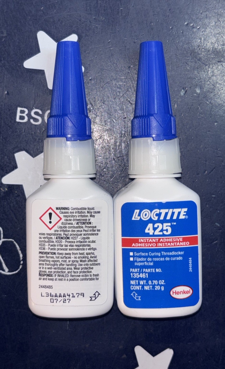 2 Bottles Loctite 425 Instant Adhesive 20g   .70oz 135461 EXP 07/27  TWO BOTTLES