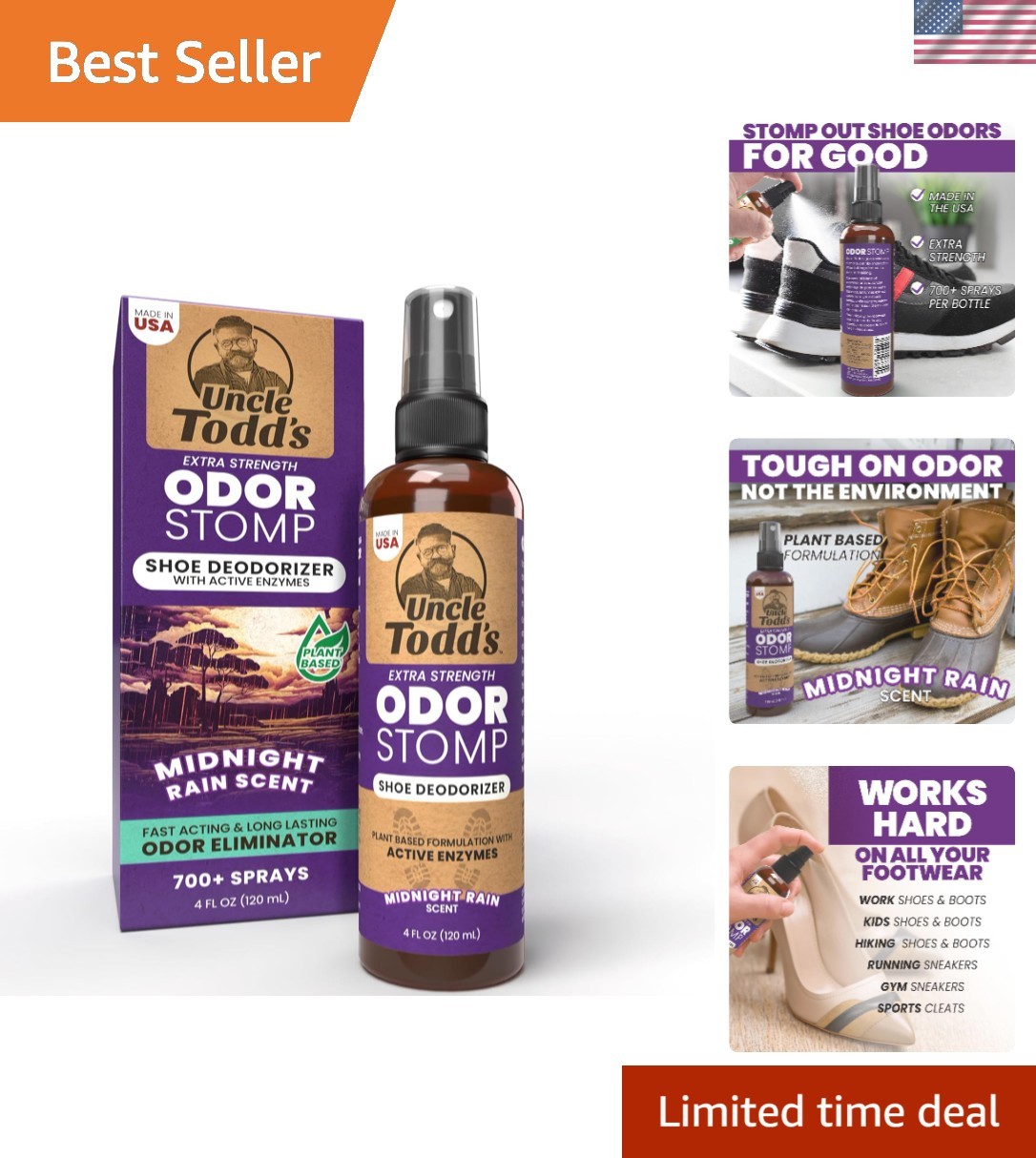 Shoe Deodorizer Spray - Powerful Enzyme Formula for Lasting Freshness 4 Fl Oz