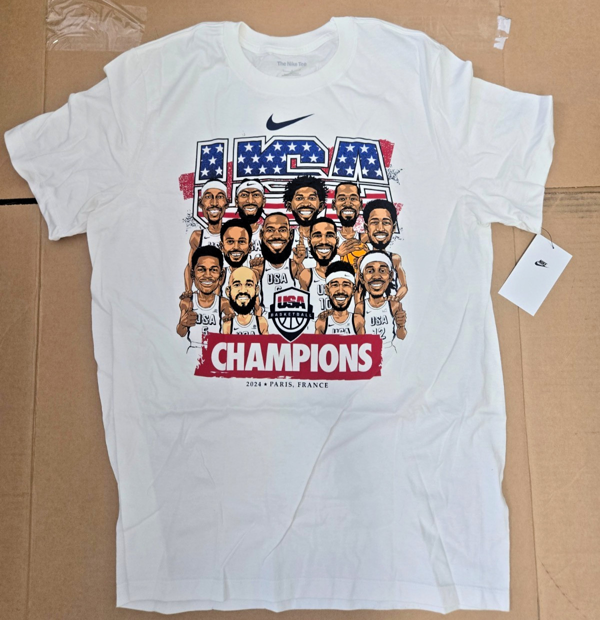 USA Men's Basketball Nike 2024 Summer Olympic Gold Medal Team Caricature T-Shirt