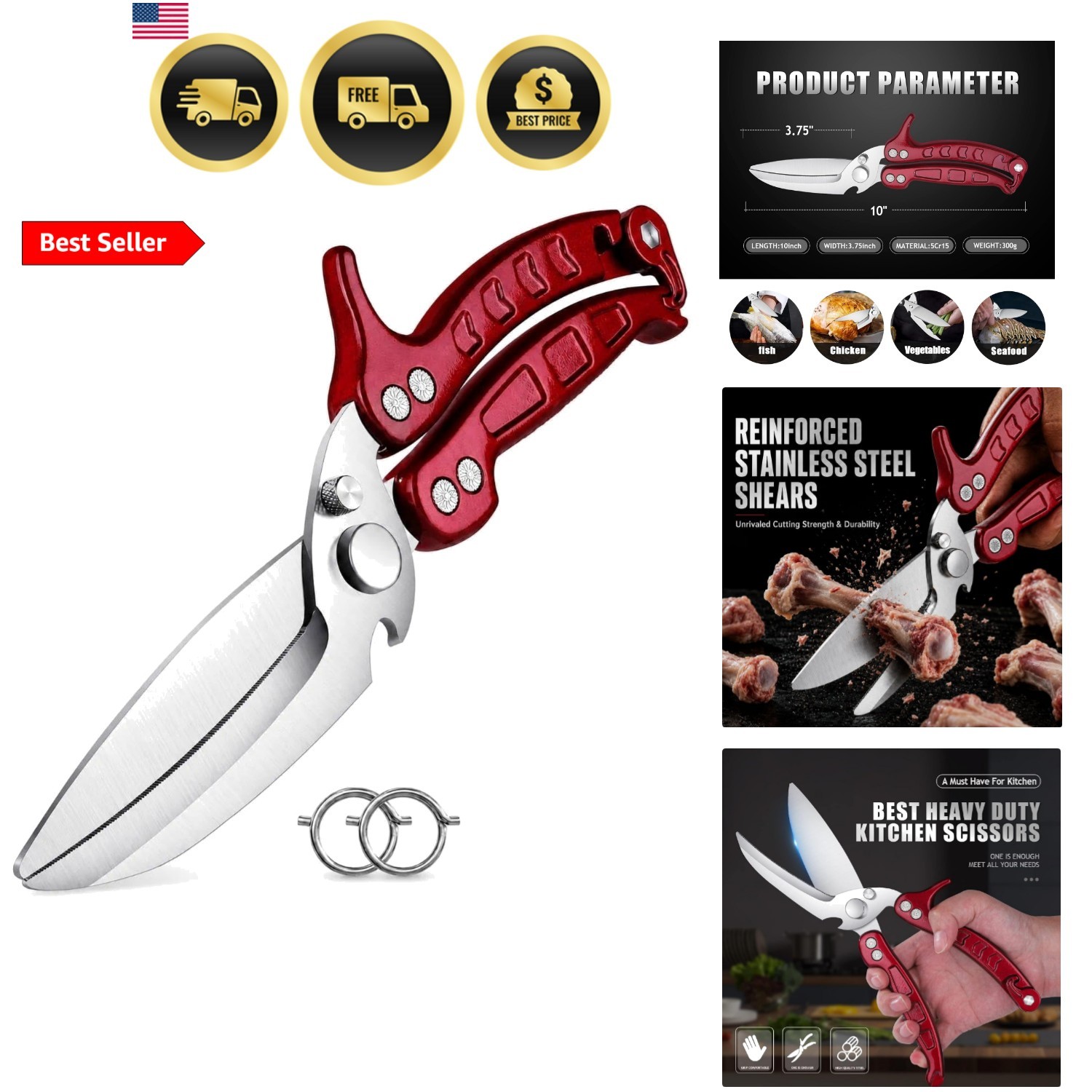 Heavy Duty Poultry Shears - A Must Have Kitchen Shears for Chicken and Meat C...