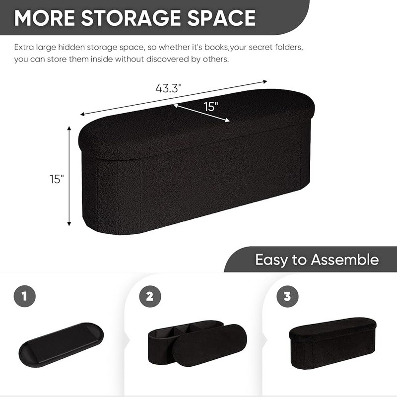 Folding Ottoman Storage Bench Soft Fabric Comfortable Seat Living Room Entryway