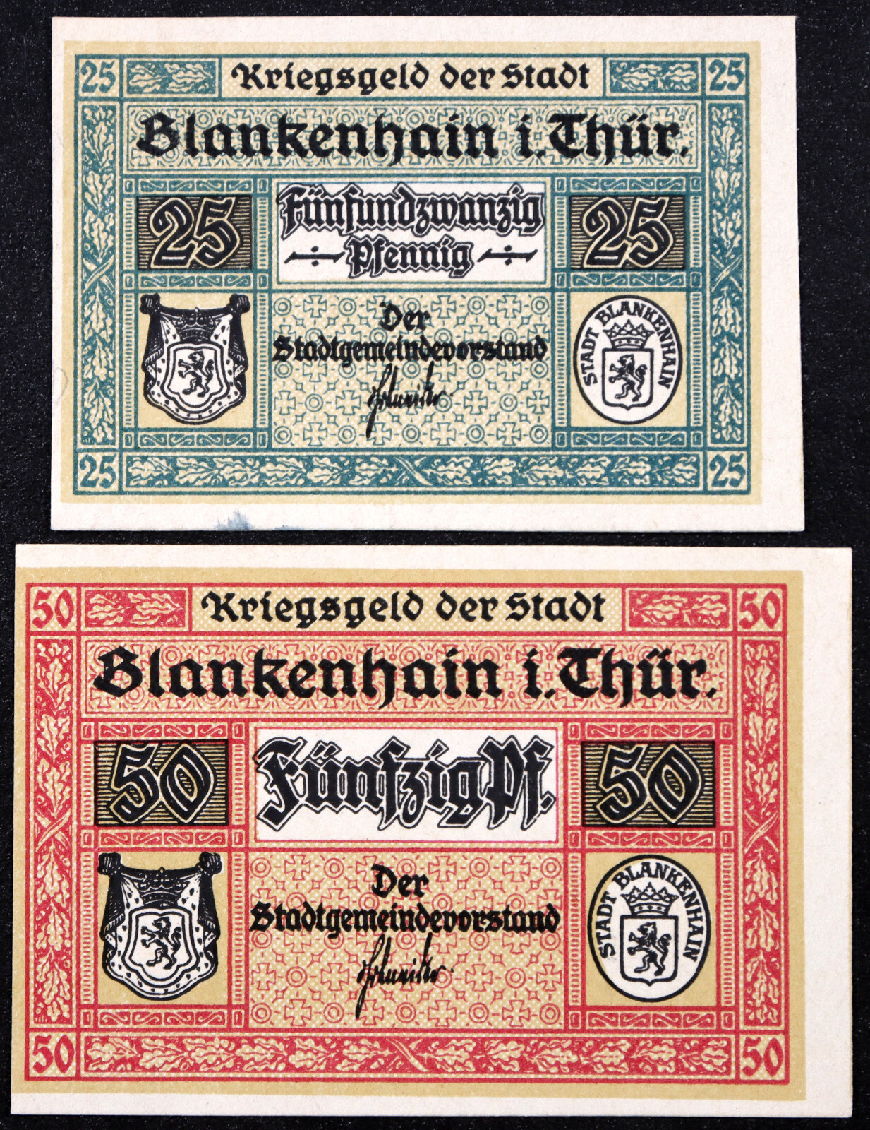 BLANKENHAIN ca. 1918 RARE 25 + 50 Pfennig German Notgeld