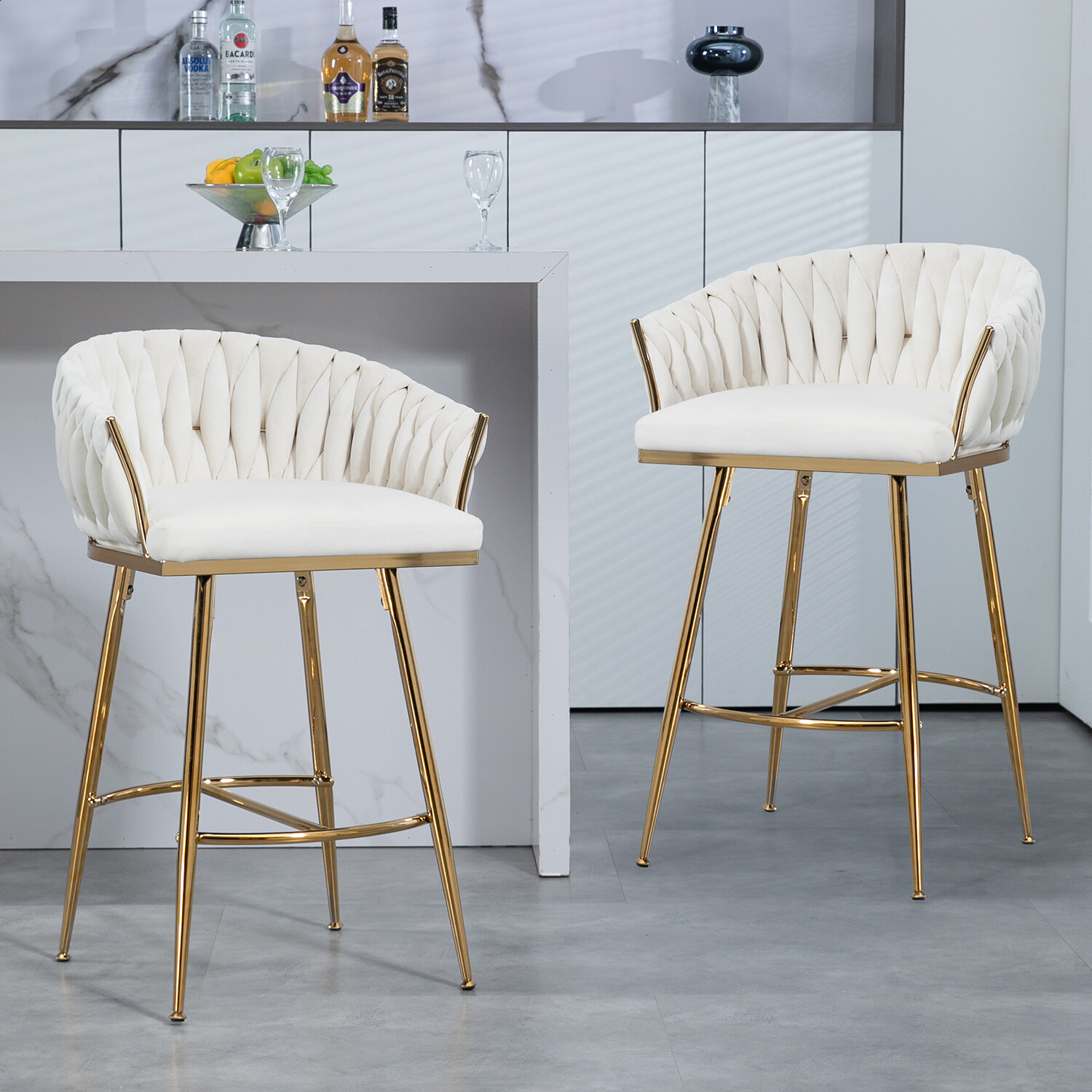 Set of 2 Velvet Bar Stool 26" Counter Height Pub Stools Kitchen Dining Chairs
