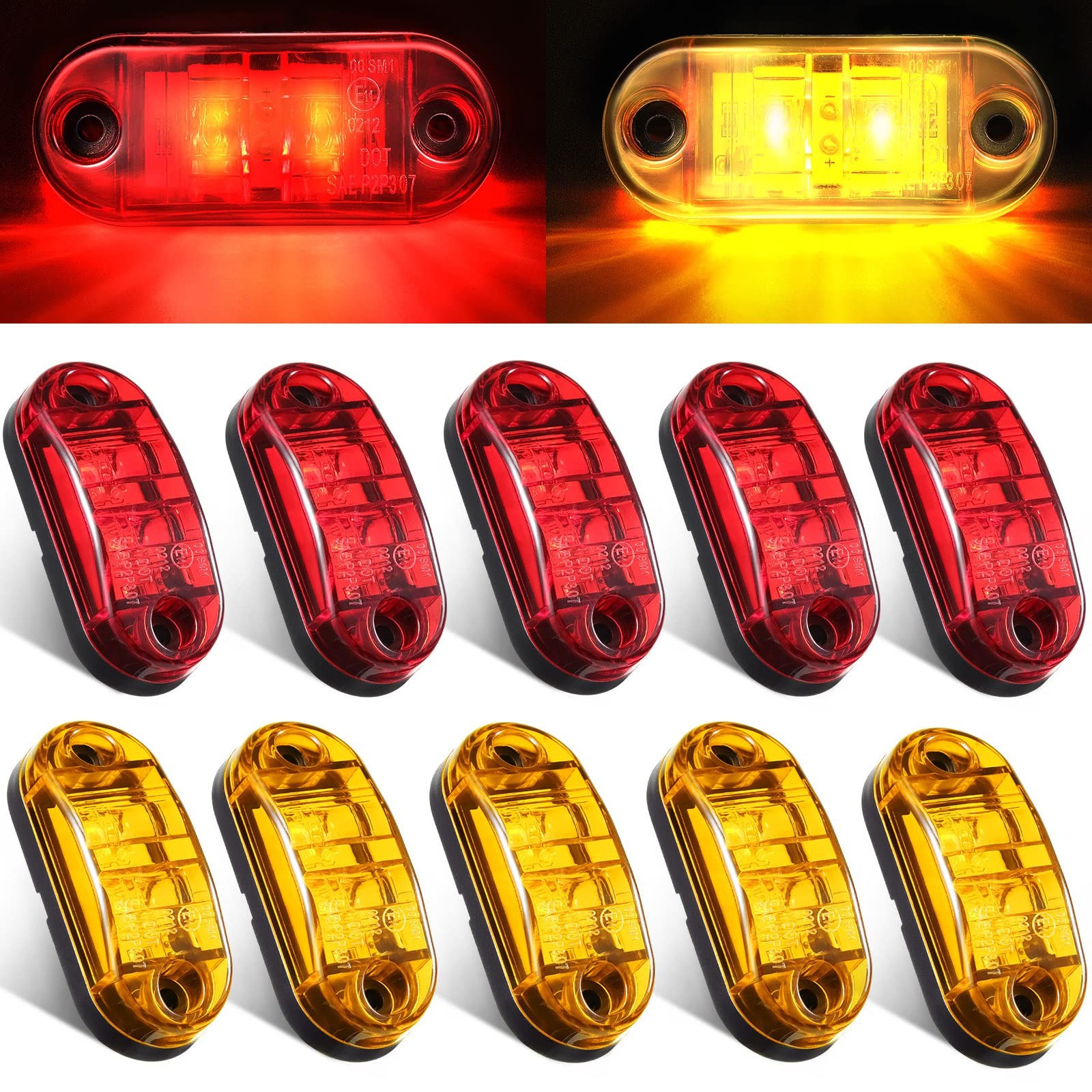 Tallew 10 Pcs 2.5 Inch LED Trailer Lights 2 Diode Waterproof LED Trailer Side Ma