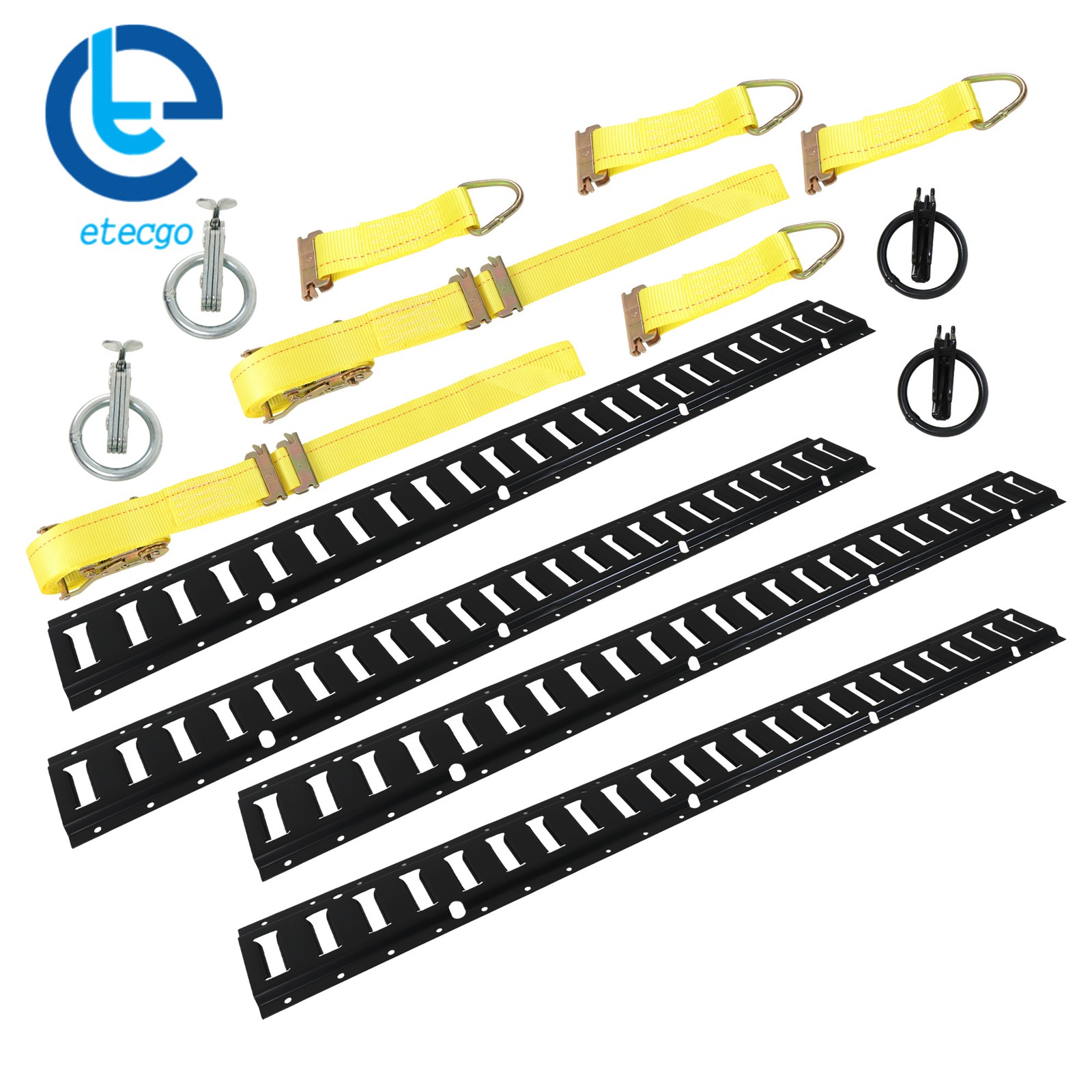 Black Powder Coated E Track Tie Down Rails 16 Piece Set 4 Feet Length Polyester
