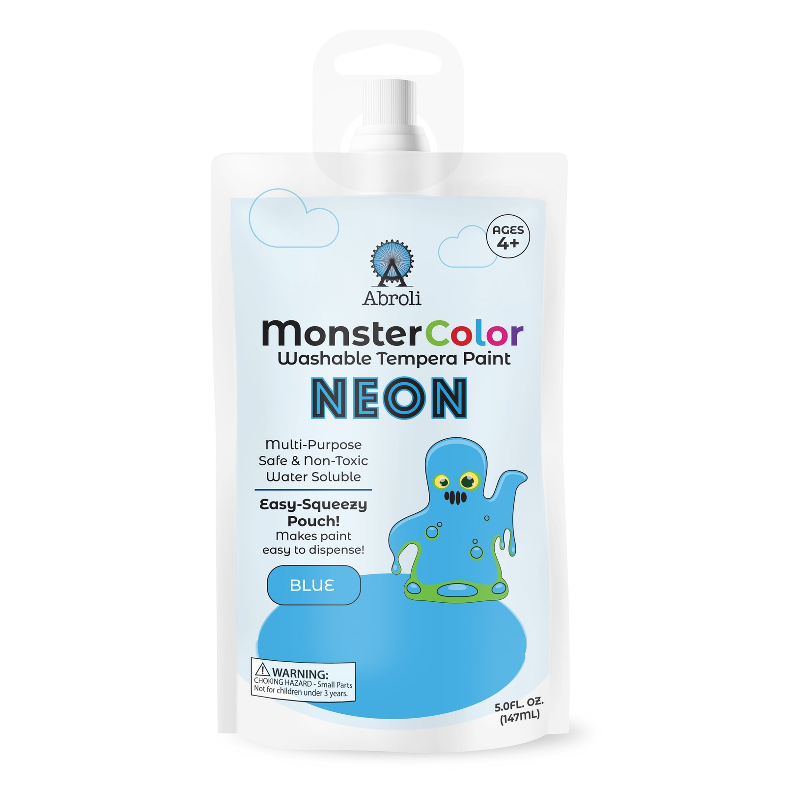 Abroli Monster Color Washable Tempera Paint Pouch 5oz-Neon Blue
