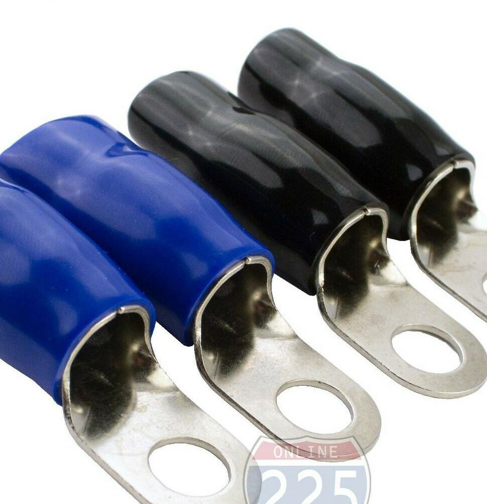 0 Gauge Platinum Ring Terminal 10 Pack 1/0 AWG Wire Crimp Black / Blue Boot 3/8"