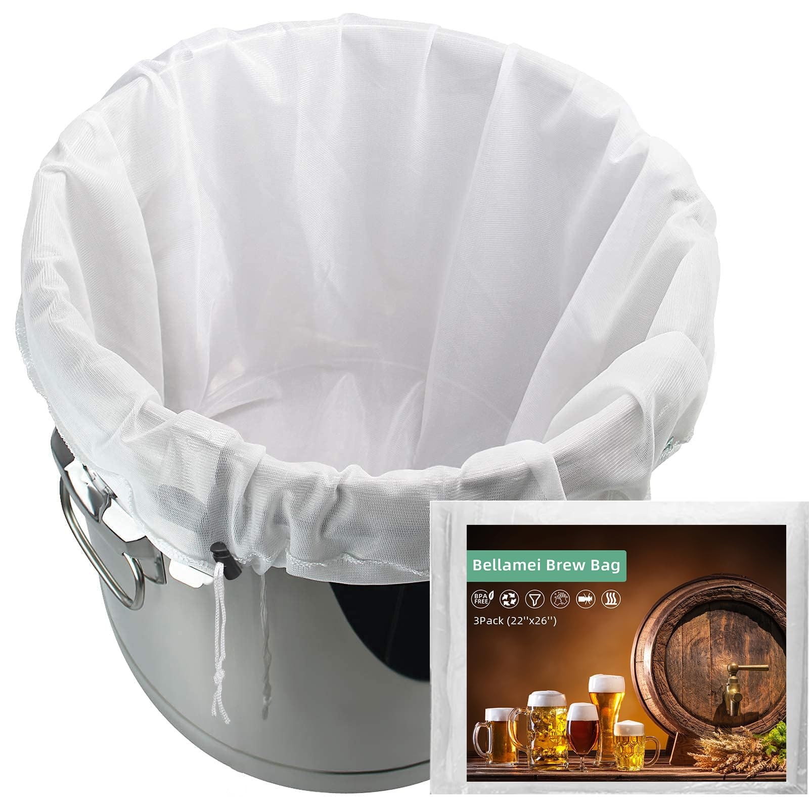 Brew Bags 3 Pack Extra Large 22"×26" Reusable 250 Micron Fine Mesh Bag for Fr...