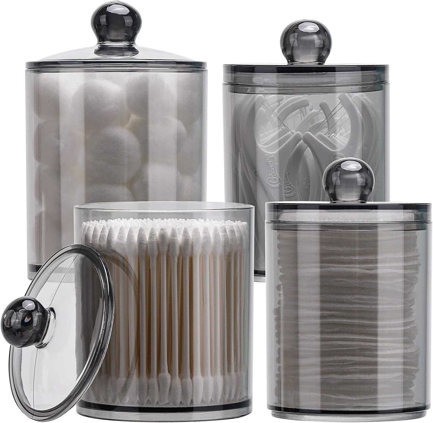 4 Pack Qtip Holder 10-Ounce, 12-Ounce Bathroom Organizer Accessories Storage Con