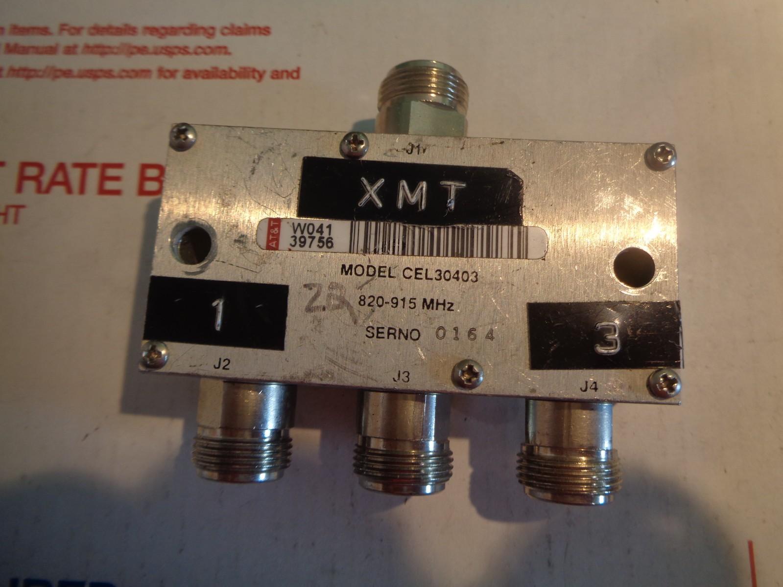 NARDA CEL 30403 CEL30403 POWER DIVIDER/COMBINER 820 - 915 MHz 1:3 Split