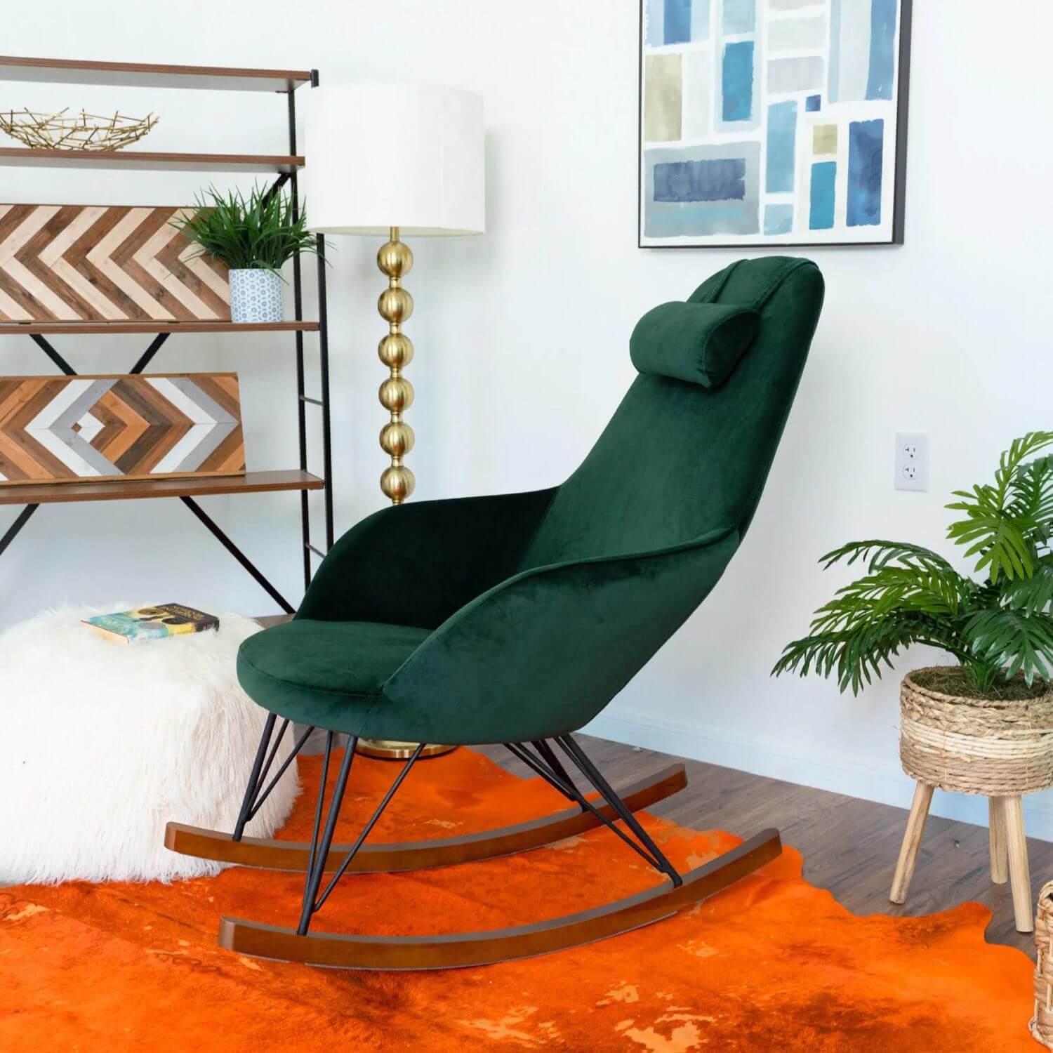 Ashcroft Chloe Original Linen Nursery Rocking Chair, Green
