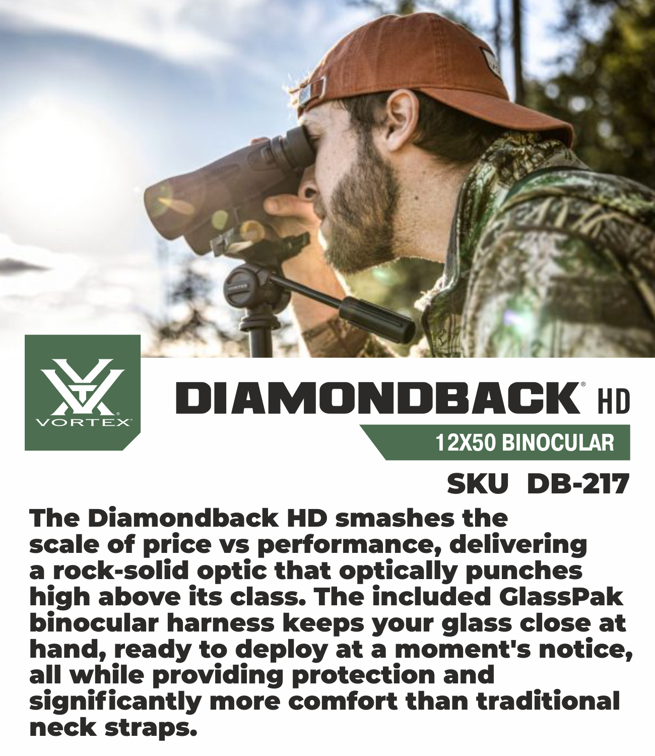 Vortex Optics Diamondback HD 12x50 Binocular with Free Camo Forest Hat Bundle