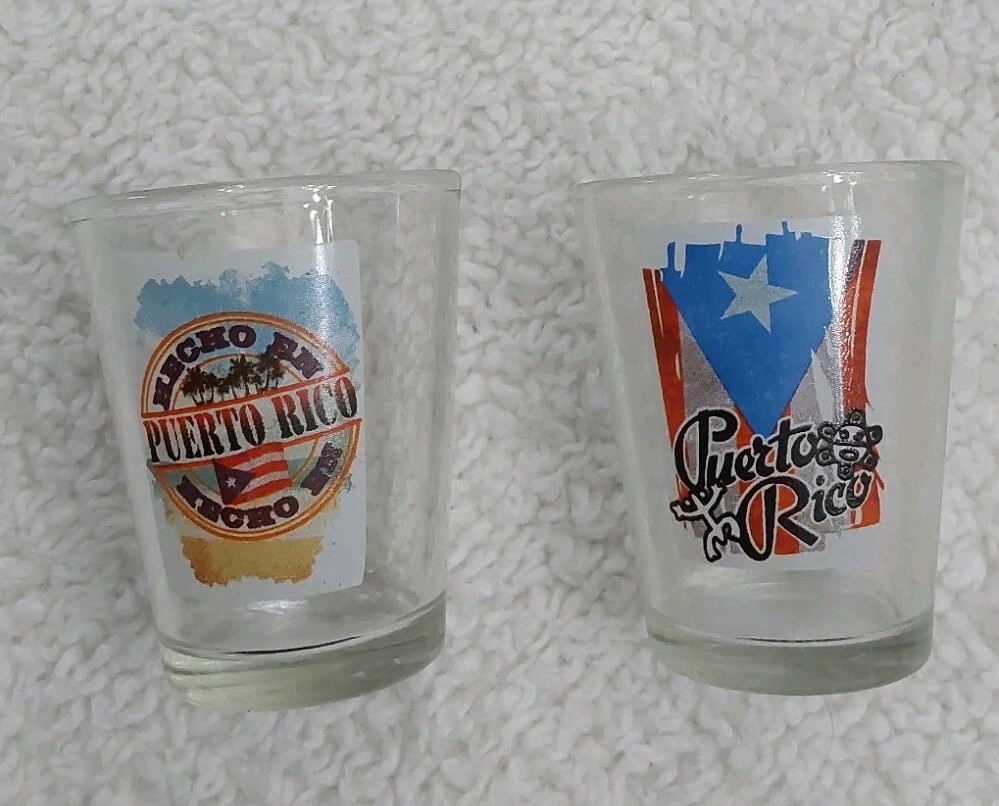Puerto Rico Shot Glasses Set Of 2 Flag Souvenir Gift Rum Shot Glass Collectibles