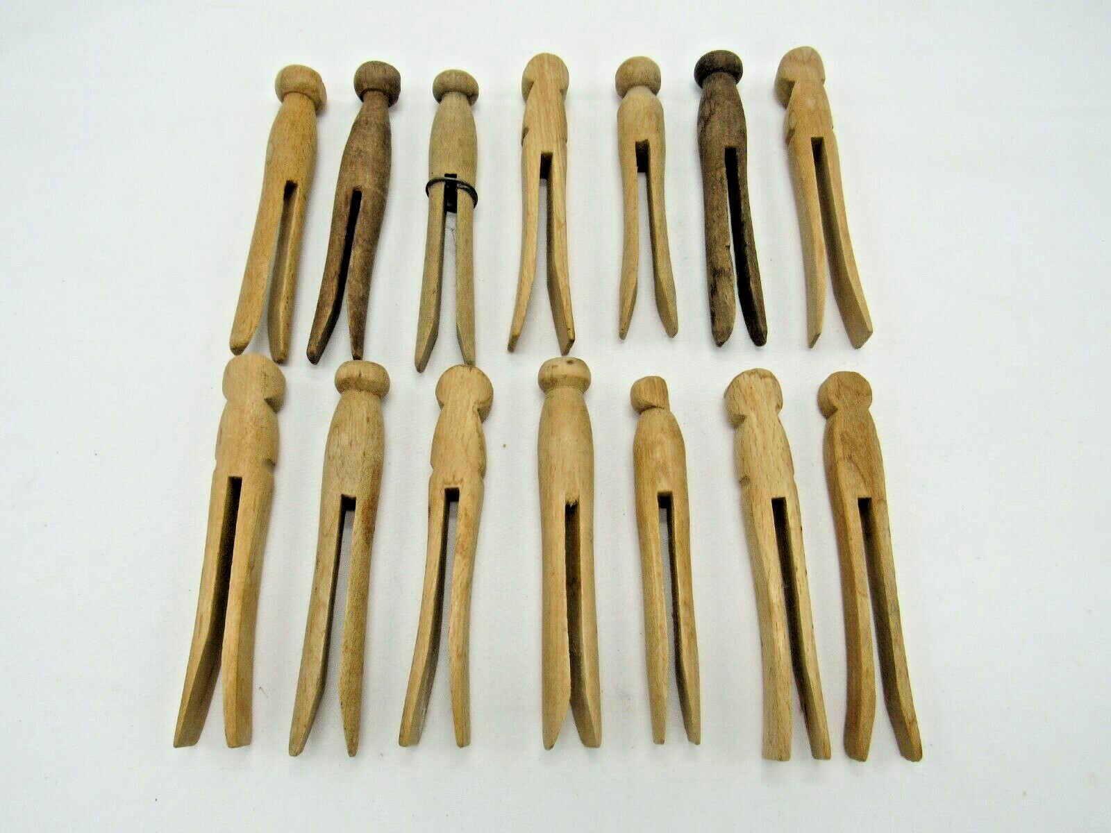 14 Vintage Round Head Wooden Clothes Pins 1950's/60's  Mixed Lot ~ Crafts